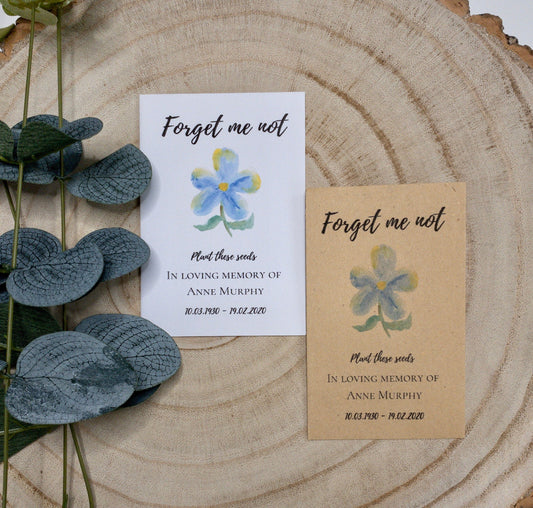 Forget Me Not Funeral Seeds Memorial gift Personalised seed packet